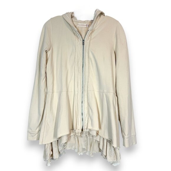 Johnny Was 4 Love & Liberty Peplum Hoodie Jacket Velvet Victorian Ivory Medium - Picture 8 of 8